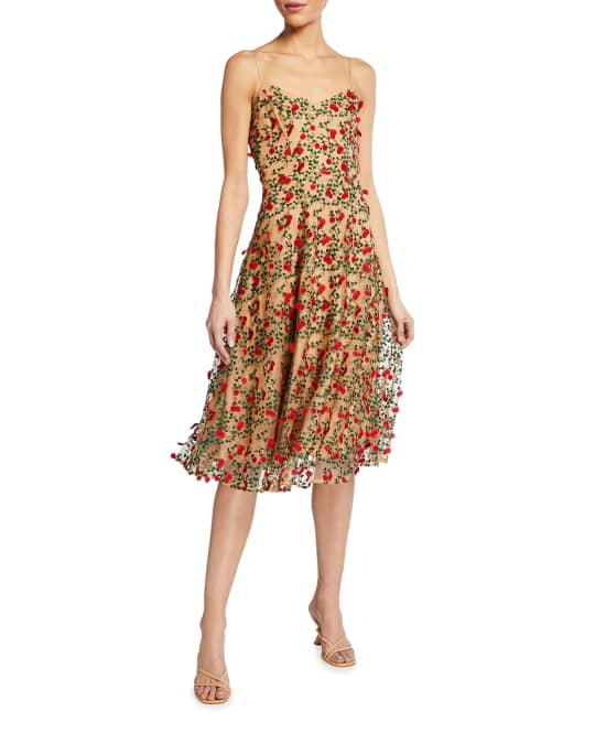 Janice 3D Embroidered Fit-&-Flare Dress
