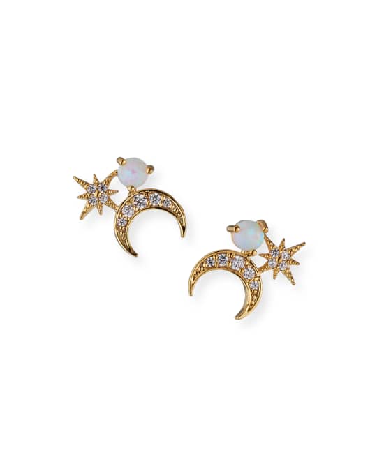 Tai Half Moon Stud Earrings, White | Neiman Marcus