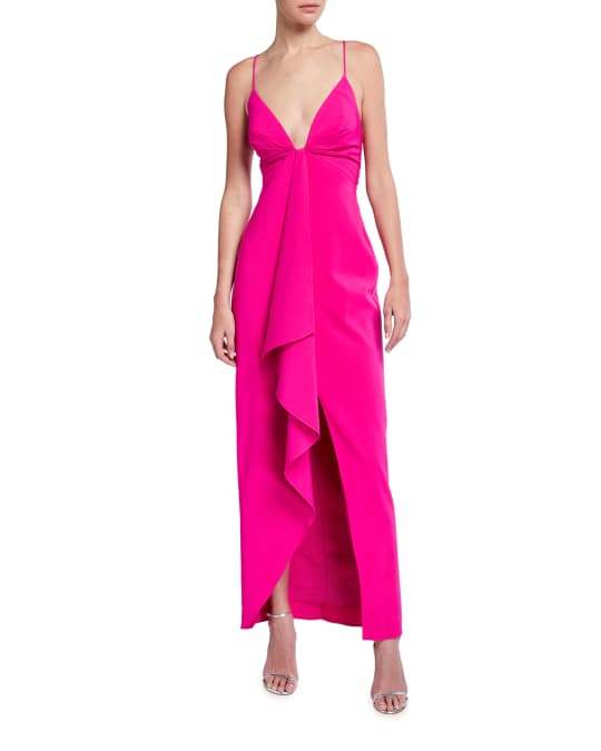 Aidan by Aidan Mattox V-Neck Spaghetti-Strap Draped Crepe Column Gown ...