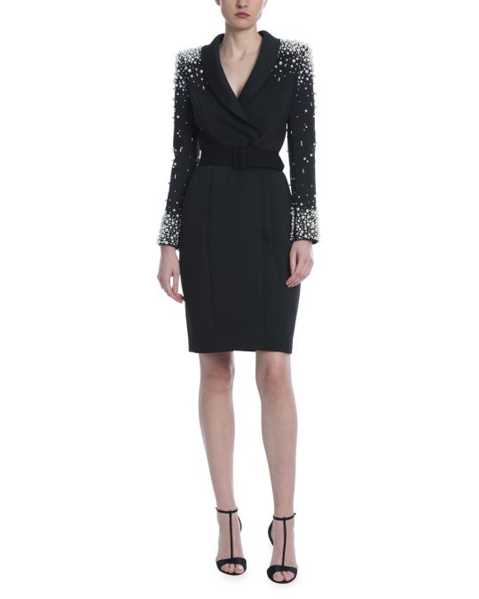badgley mischka collection embellished long-sleeve scuba coat dress Buy Badgley Mischka Pink Embellished-cuff Coat Dress in Scuba For Women  Online