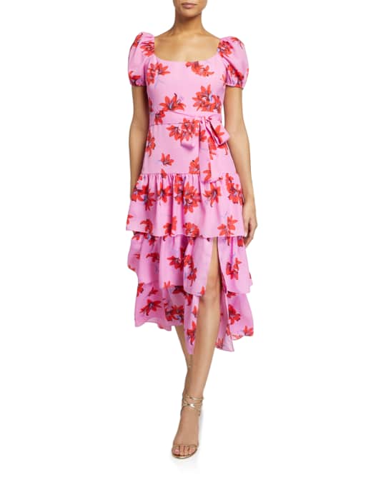 Likely Lottie Floral Puff-Sleeve Tiered Ruffle Dress | Neiman Marcus