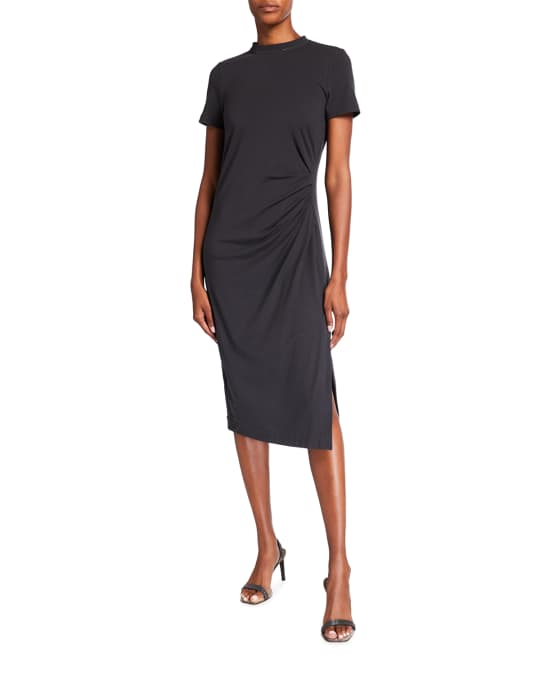 Brunello Cucinelli Short Sleeve Ruched Jersey Cotton Dress | Neiman Marcus