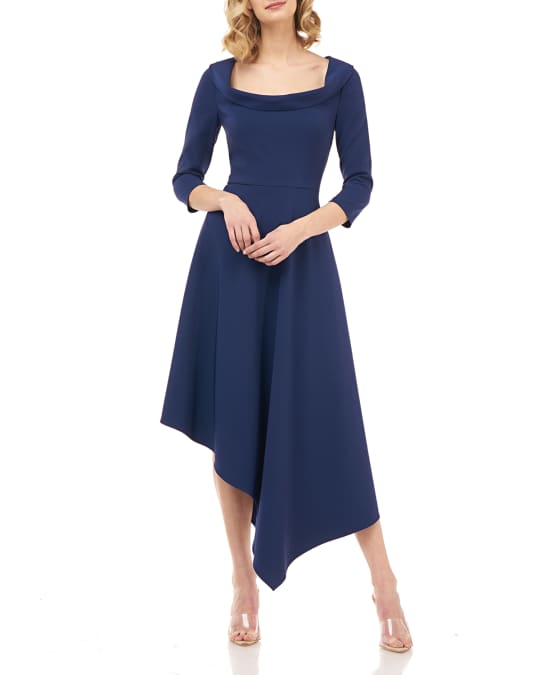 Kay Unger New York Arianna 3/4-Sleeve Asymmetrical Stretch Crepe Dress ...