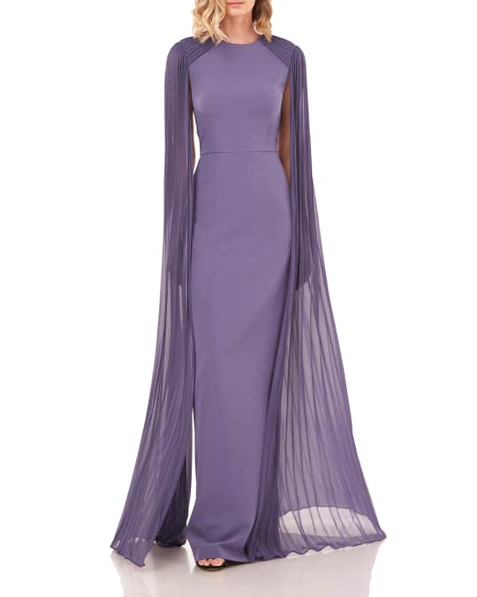 Kay Unger New York Alyssa Open Chiffon-Sleeve Stretch Crepe Gown ...