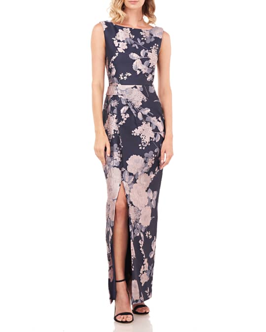 Kay Unger New York Cameron Sleeveless Textured Floral Jacquard Column ...