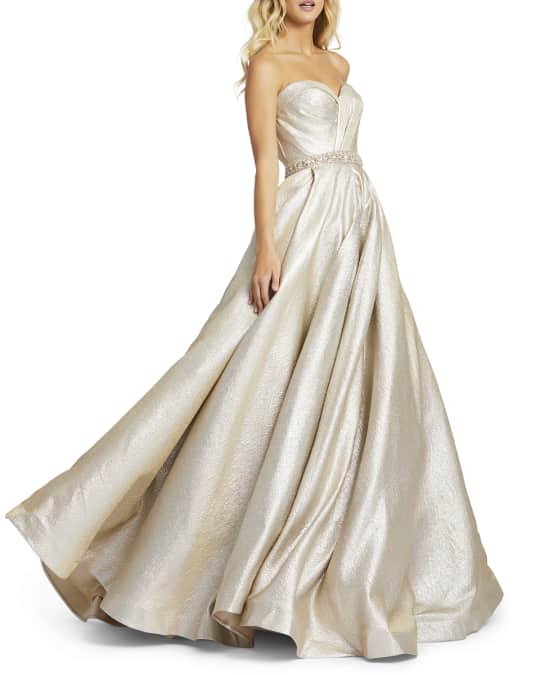 Metallic Tuxedo Strapless Ball Gown w Pockets