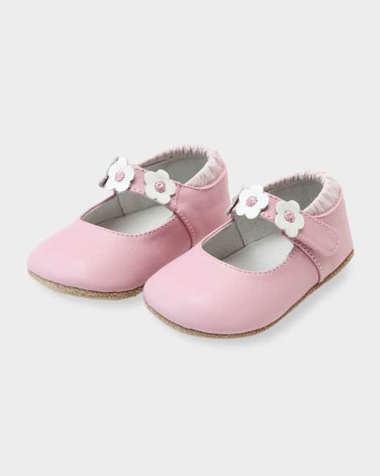 Girl's Hope Soft Leather Flower Strap Crib Mary Jane, Baby