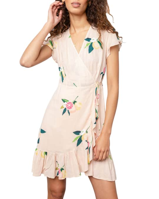 Rails Koreen Grapefruit-Print Wrap Dress | Neiman Marcus