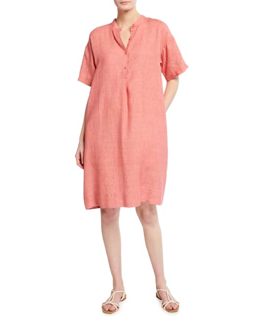 Eileen Fisher Mandarin Collar Short-Sleeve Dress | Neiman Marcus