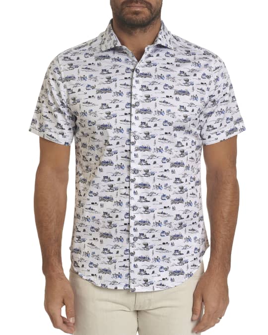 Men's Throttle Race Car-Print Sport Shirt