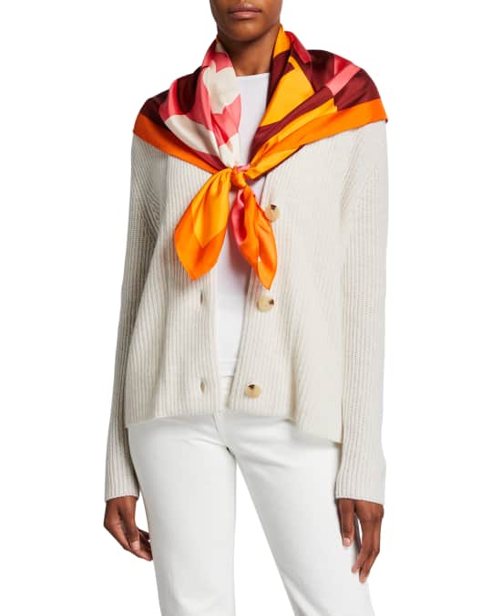 TORY BURCH｜ (COLOR-BLOCK LOGO SILK SQUARE (160517-800)) Colorblock Logo Silk Square: Women's Designer Scarves | Tory