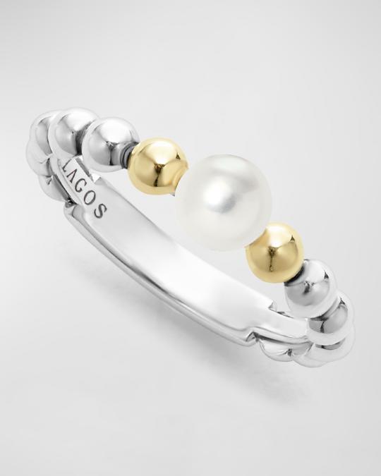 LAGOS Luna Pearl 2-Tone Stack Ring | Neiman Marcus