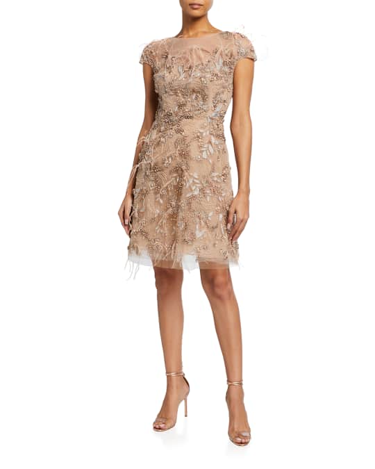 Marchesa Tulle Illusion CapSleeve Cocktail Dress Neiman Marcus