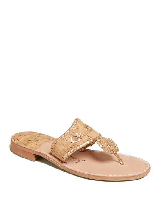 Jack Rogers Jacks Flat Cork Whipstitch Thong Sandals Neiman Marcus