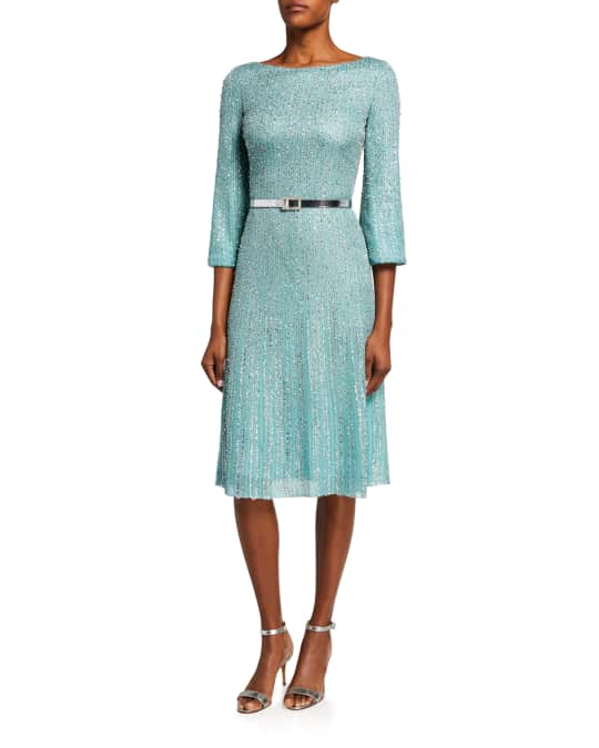 St. John Collection Tinsel Knit Fit & Flare Dress Neiman Marcus