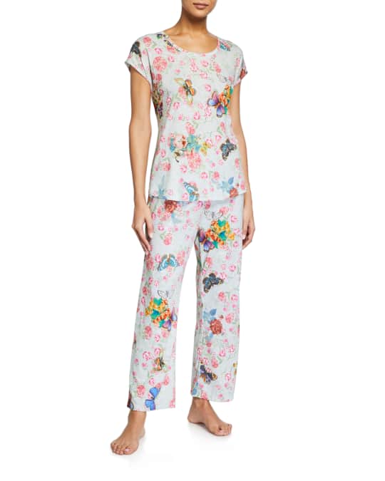 Johnny Was Floral-Print Cropped Pajama Set | Neiman Marcus
