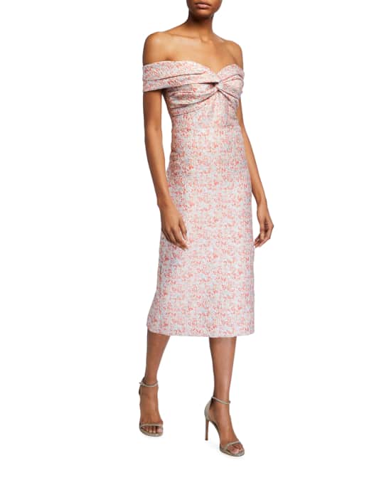 Shoshanna Thessa Off-the-Shoulder Jacquard Dress | Neiman Marcus
