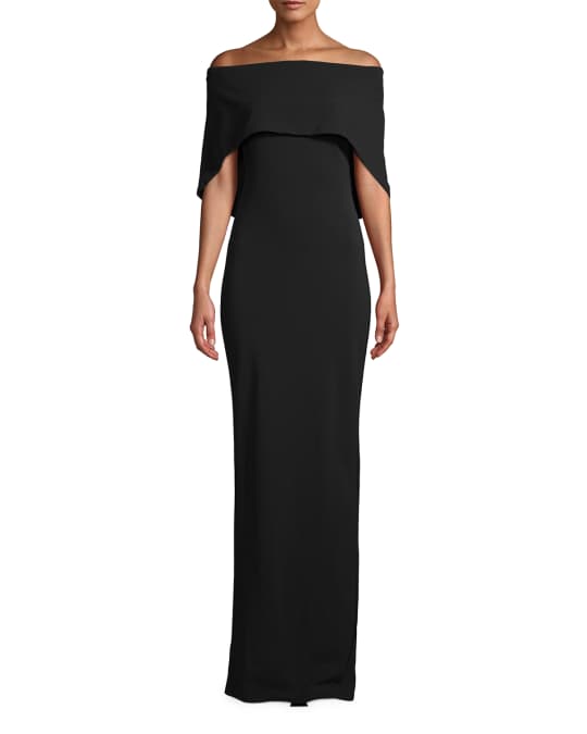 Nicole Miller Off the Shoulder Structured Heavy Jersey Cape Gown Neiman Marcus