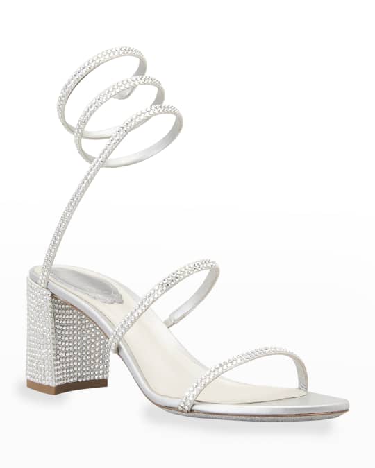 Rene Caovilla Cleo 85mm Snake-Wrap Block-Heel Sandals | Neiman Marcus