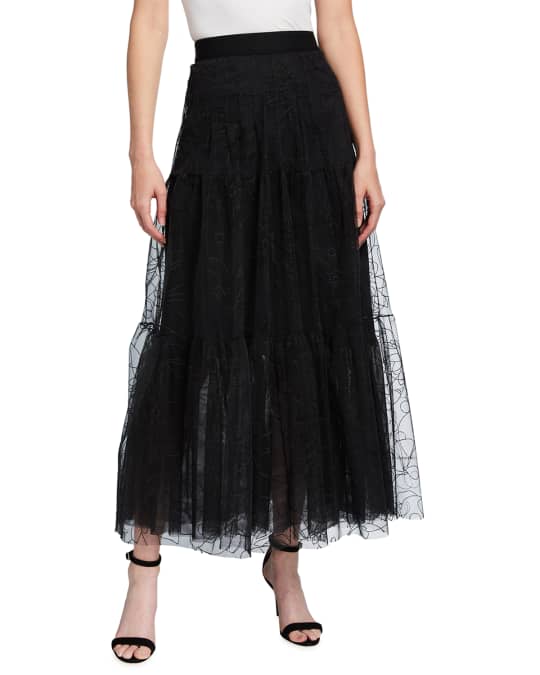 Akris punto Embroidered Floral Tulle Woven Midi Skirt | Neiman Marcus