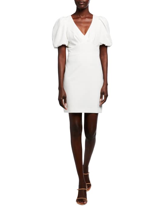 Parker Black Reilly Puff-Sleeve Mini Stretch Crepe Dress | Neiman Marcus