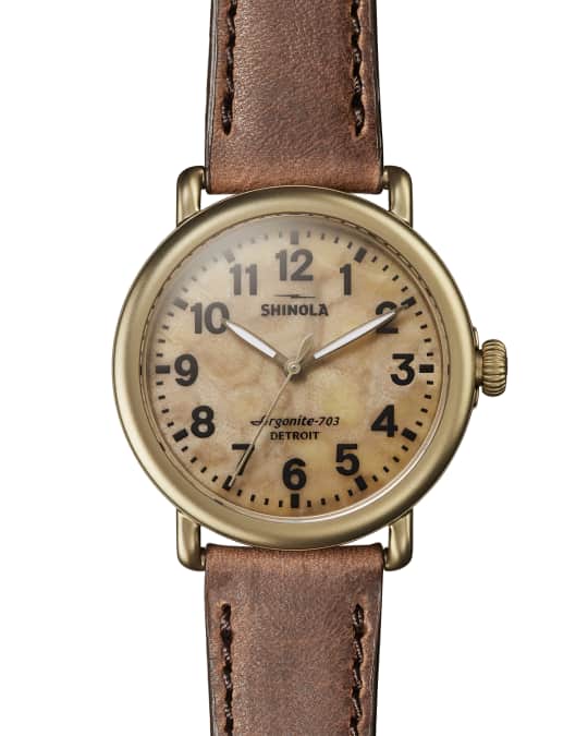 Shinola Men s 41mm Runwell Sandblasted Watch with Leather Strap