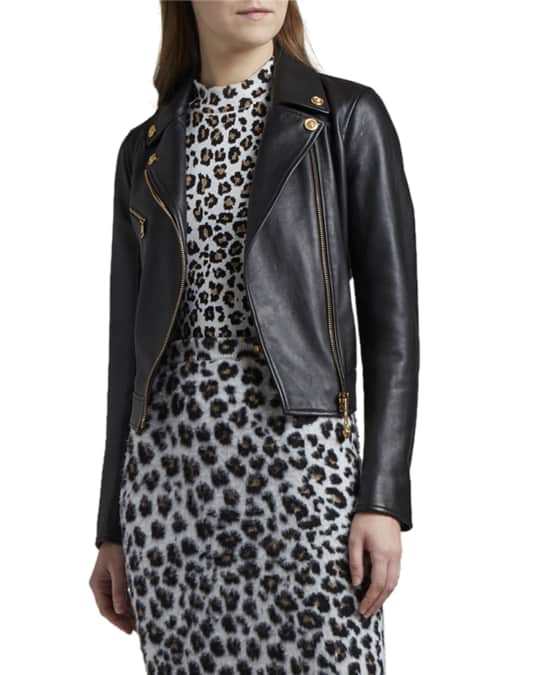 Versace Tiger-Print Leather Jacket - Black