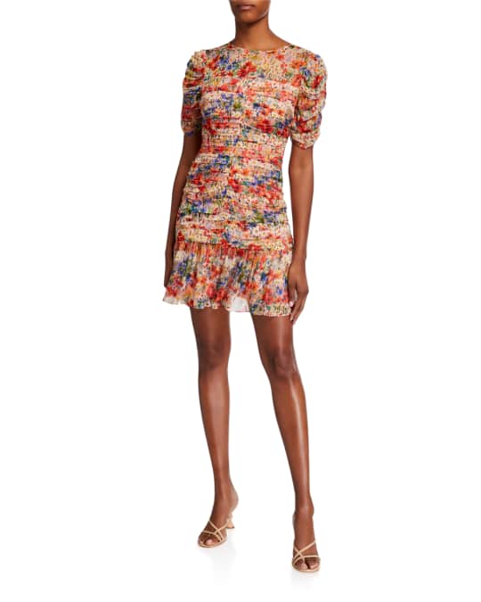 Shoshanna Kayleigh Floral Print Short Ruched Dress Neiman Marcus