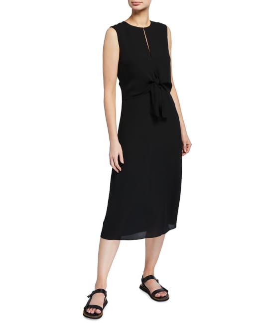 Theory Tie-Front Sleeveless Midi Dress | Neiman Marcus