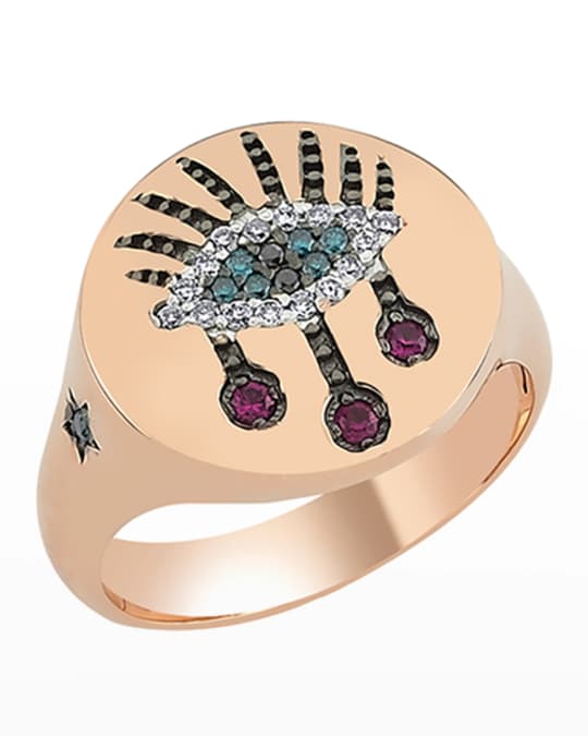 Eye Light 14k Diamond and Ruby Pinky Ring, Size 7