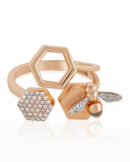 14k Rose Gold Honey Bee Ring with Diamonds, Size 7