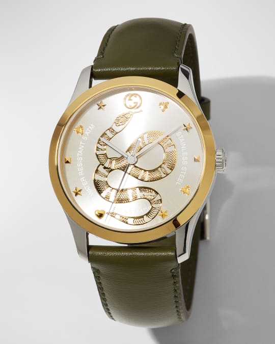 Men s 38mm G Timeless 2 Tone Snake Watch w Leather Strap