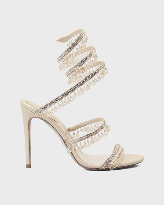 Rene Caovilla Chandelier Snake Beaded Crystal Ankle Wrap Sandals Neiman Marcus