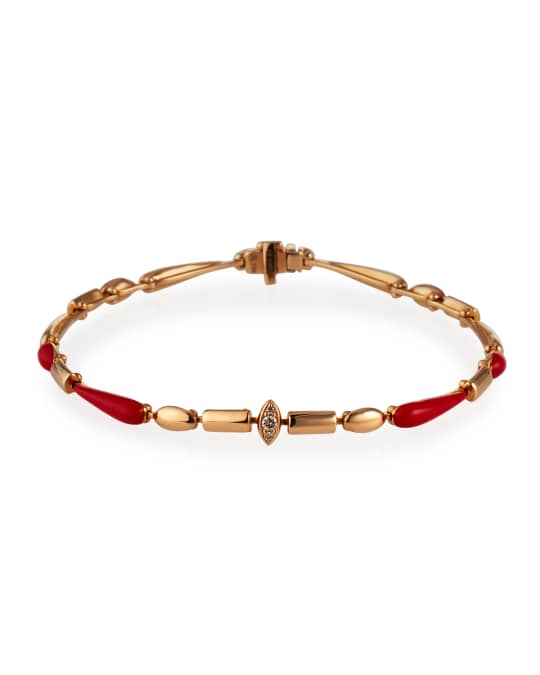 18k Pink Gold Red Ceramic and Diamond Marquise Bracelet