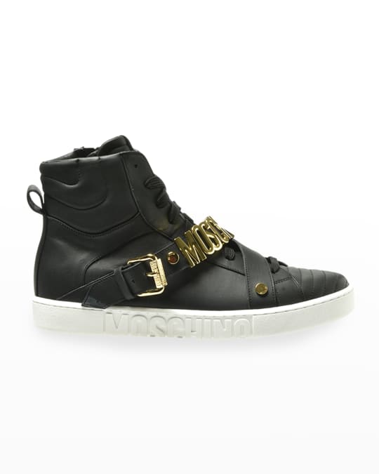 Moschino Men's Leather Logo-Strap High-Top Sneakers | Neiman Marcus