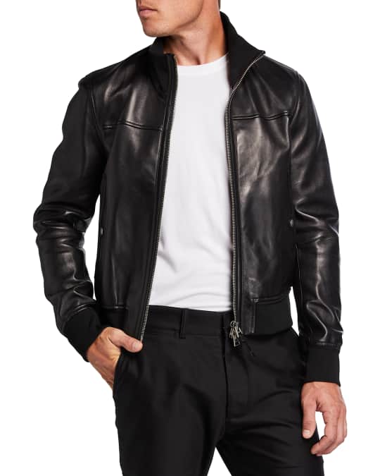 TOM FORD Men's Leather Blouson Jacket w/ Knit Trim | Neiman Marcus