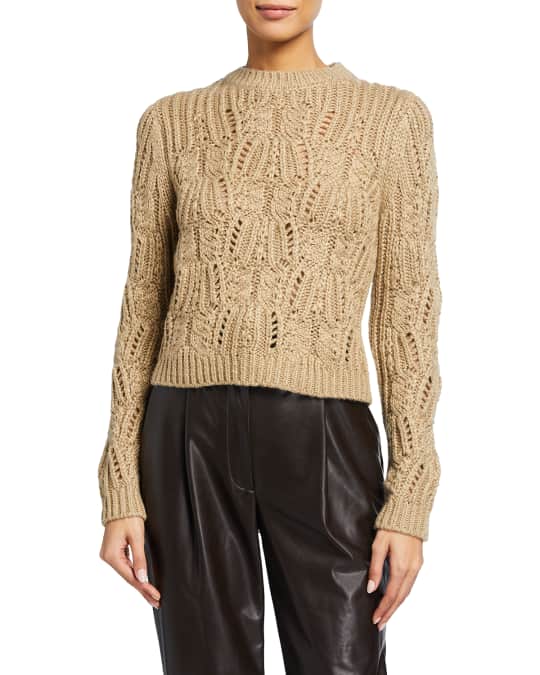 Vince Variegated Cable-Knit Crewneck Sweater | Neiman Marcus