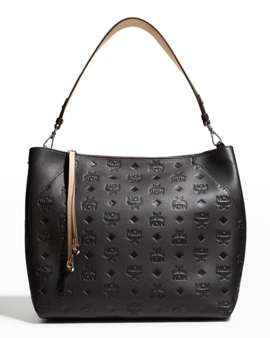 Mcm klara monogrammed leather hobo medium black