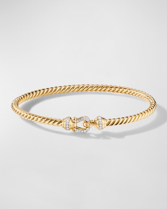 David Yurman 18K Gold Buckle Bracelet with Diamonds, Size L | Neiman Marcus