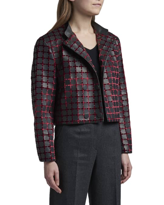 Giorgio Armani Double Breasted Leather Jacket w Red Velvet Trim