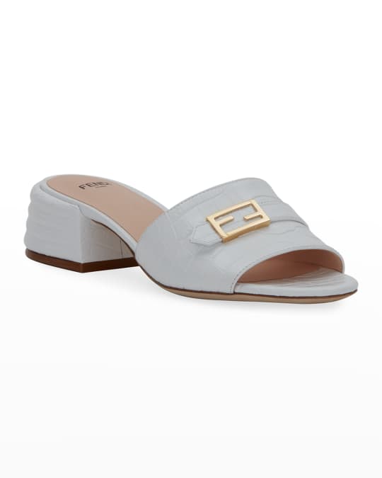 Fendi Mock-Croc FF Slide Sandals | Neiman Marcus