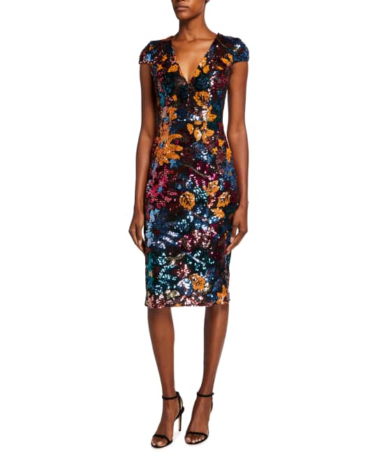 Allison Floral Sequin Cap Sleeve Sheath Dress