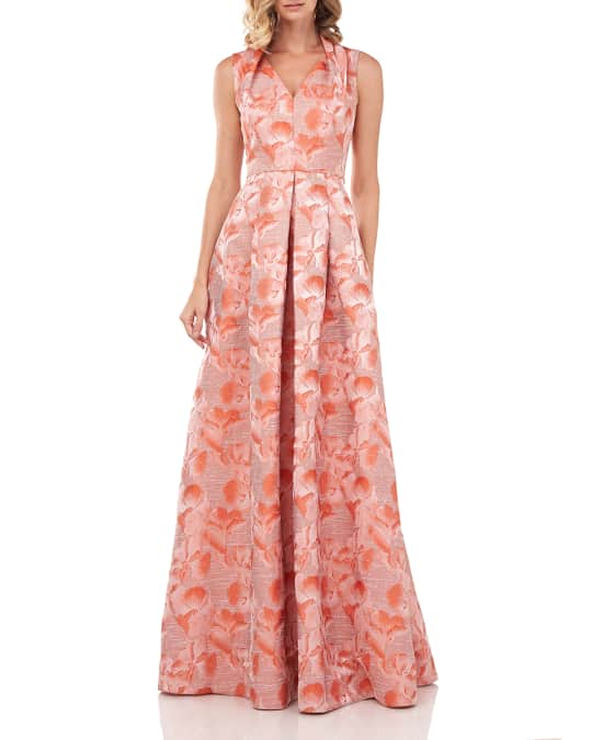 Kay Unger New York Evie Floral Stripe Jacquard Swan-Neck Ball Gown ...