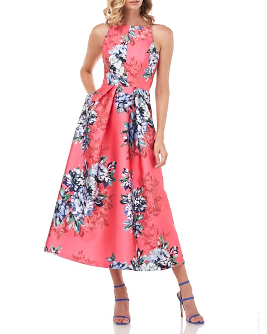 Kay Unger New York Madeline Floral Mikado Halter Dress | Neiman Marcus