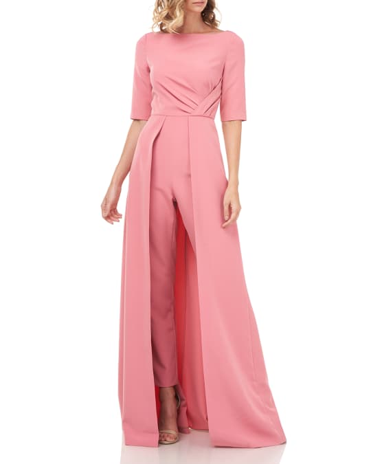 Kay Unger New York Natalie Boat Neck Elbow Sleeve Walk Thru Jumpsuit Neiman Marcus