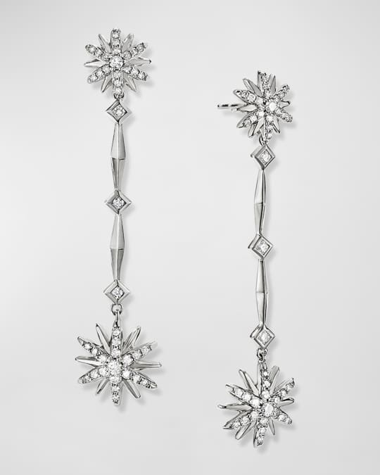 David Yurman Starburst Long Drop Earrings in Sterling Silver with Diamonds Neiman Marcus