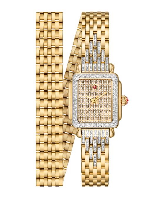 MICHELE Deco Madison Mini Double Wrap 18k Gold Diamond Watch  display picture 3