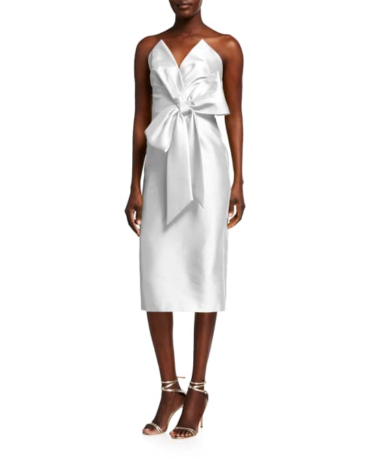 Badgley Mischka Collection Bustier Cocktail Dress w/ Asymmetric Bow |  Neiman Marcus