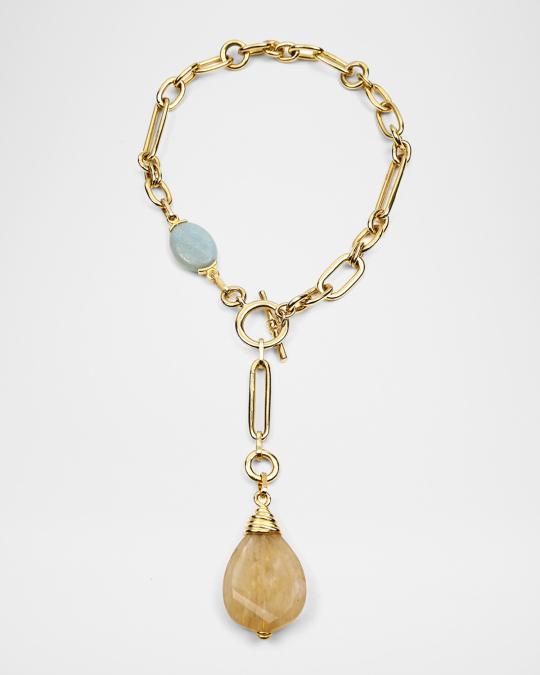 Ben-Amun Golden Chain Link Necklace With Stone Pendant | Neiman Marcus