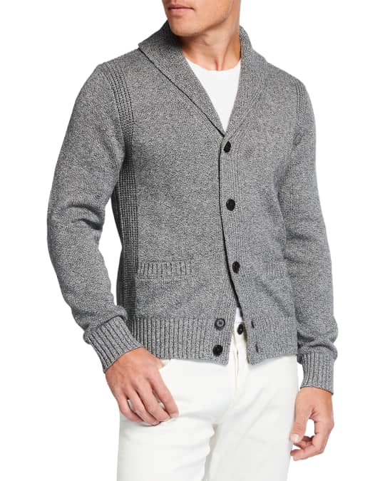 Neiman Marcus Men's Melange Cotton Shawl-Collar Cardigan Sweater ...